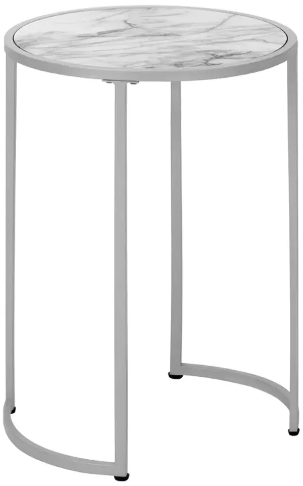 Round End Table - Silver And White