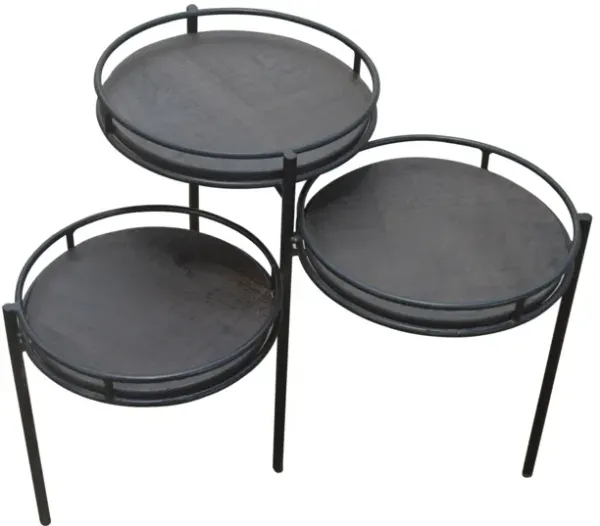 23" Solid Wood And Iron Round End Table - Black