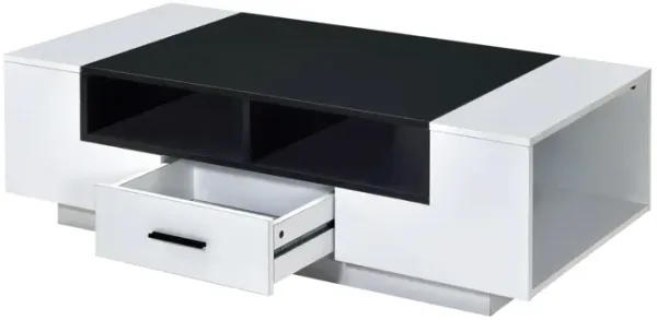 Coffee Table With Drawer And Three Shelves - Black And White