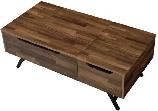 Metal Lift Top Coffee Table With Two Drawers - Brown And Black
