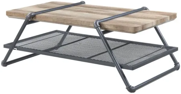 Paper Veneer And Metal Rectangular Coffee Table With Shelf - Sandy Gray And Oak