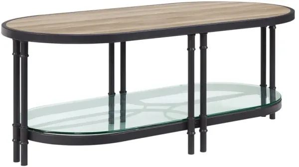 Metal Oval Coffee Table With Shelf - Natural