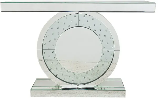 Mirrored Glass Pedestal Console Table - Silver
