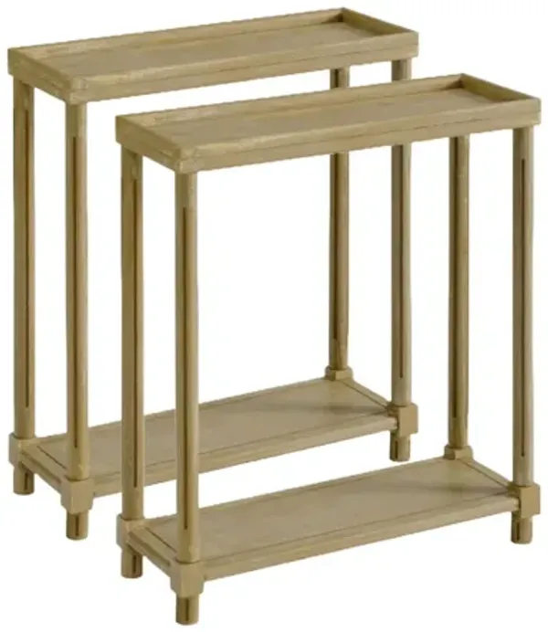 Wood Rectangular End Tables With Shelf (Set of 2) - Oak Brown