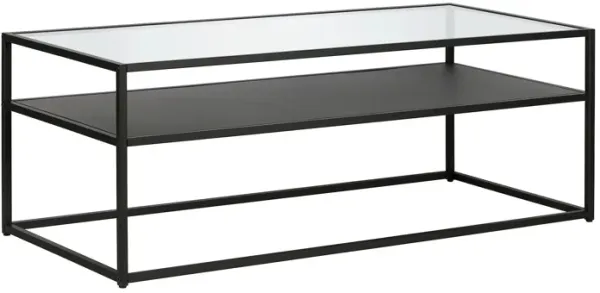 46" Glass And Steel Coffee Table With Shelf - Black