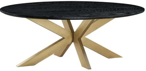 Solid Wood And Metal Oval Coffee Table - Black And Brass