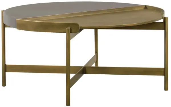 Concrete And Metal Round Coffee Table - Gray And Brass