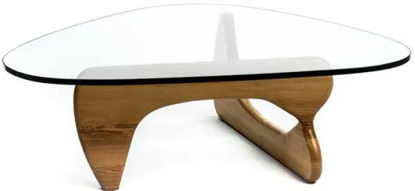 Glass And Solid Wood Triangle Coffee Table - Clear And Brown