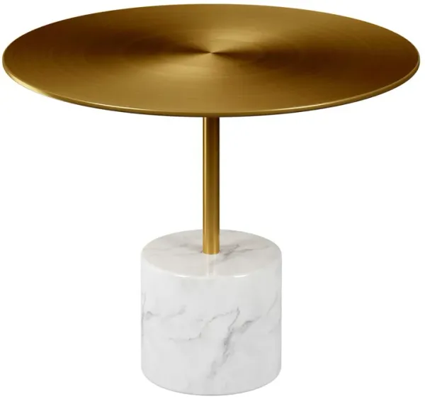 Steel And Stone Round Coffee Table - Gold And White