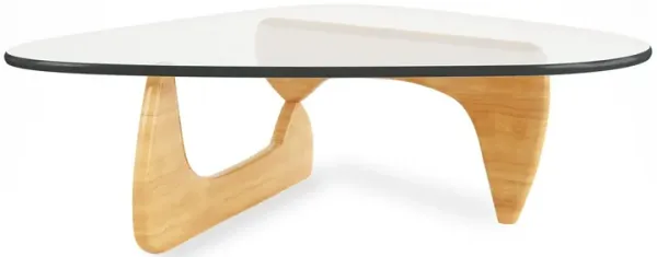 Glass And Solid Wood Triangle Coffee Table - Clear And Natural