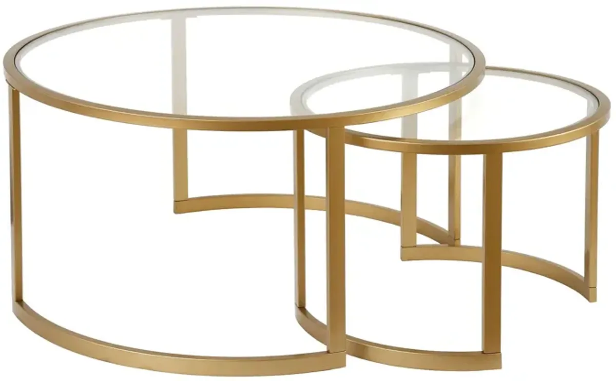 36" Glass And Steel Round Nested Coffee Tables (Set of 2) - Gold