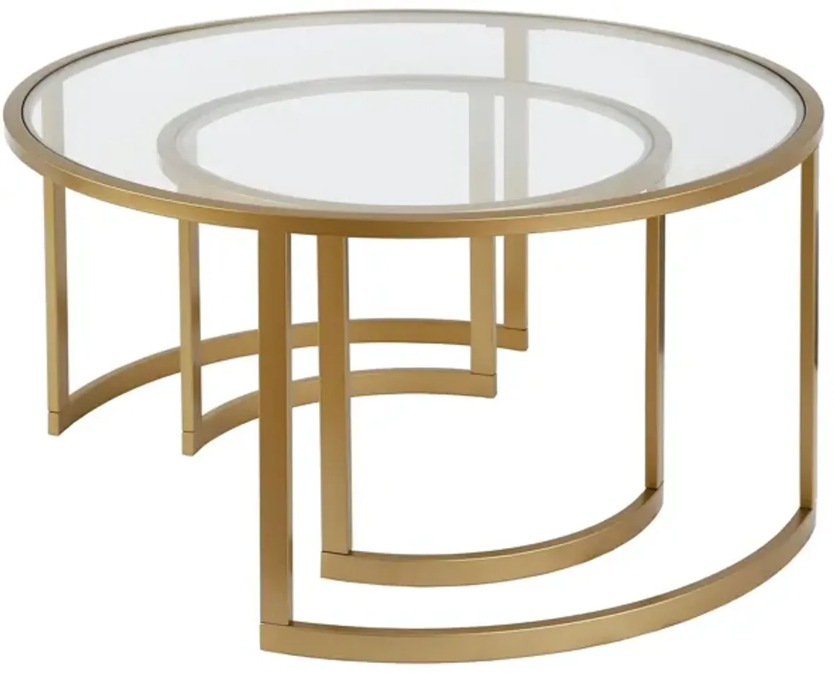 36" Glass And Steel Round Nested Coffee Tables (Set of 2) - Gold
