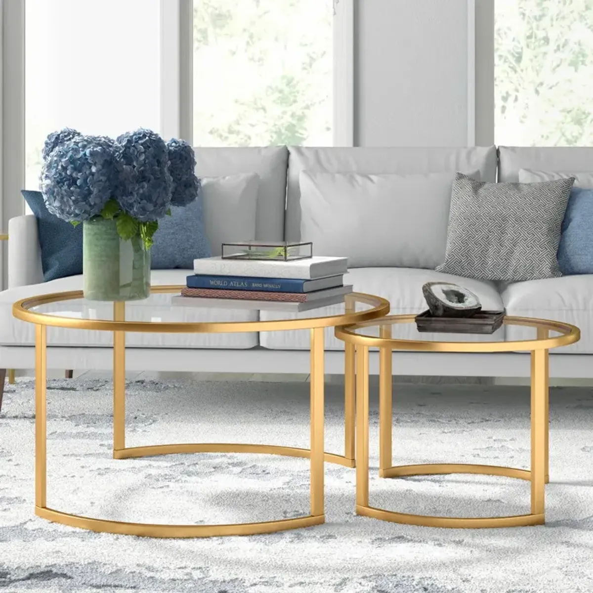 36" Glass And Steel Round Nested Coffee Tables (Set of 2) - Gold