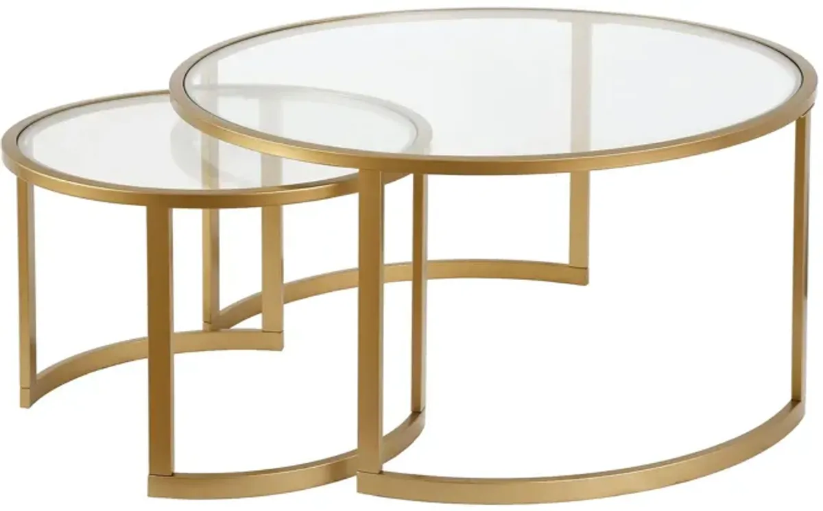36" Glass And Steel Round Nested Coffee Tables (Set of 2) - Gold