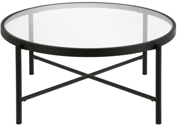 36" x 36" x 16" Glass And Steel Round Coffee Table - Black