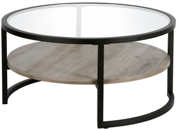 34" Glass And Steel Round Coffee Table With Shelf - Black