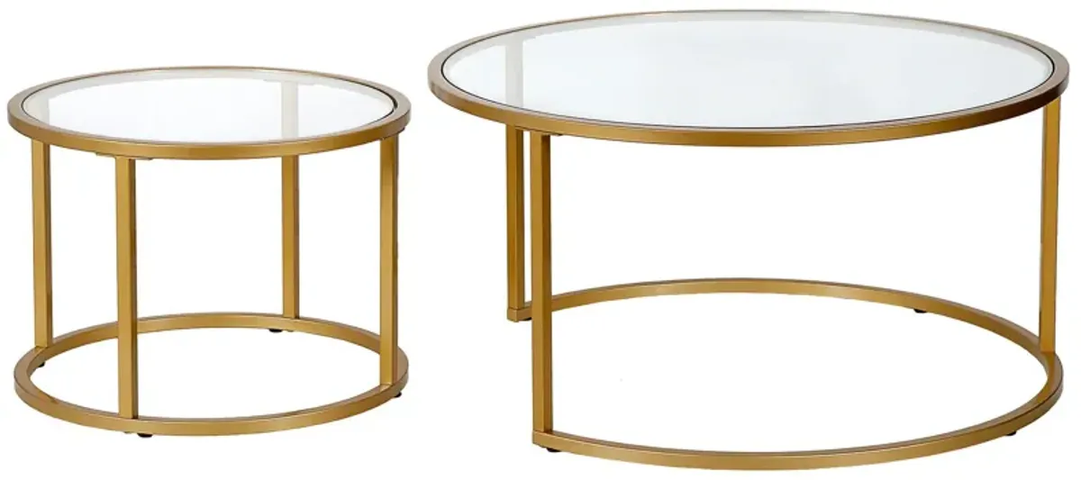 35" Glass And Steel Round Nested Coffee Tables (Set of 2) - Gold