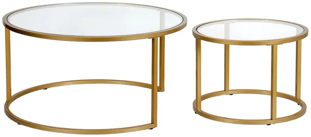 35" Glass And Steel Round Nested Coffee Tables (Set of 2) - Gold