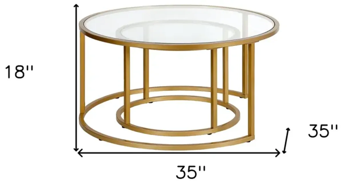 35" Glass And Steel Round Nested Coffee Tables (Set of 2) - Gold
