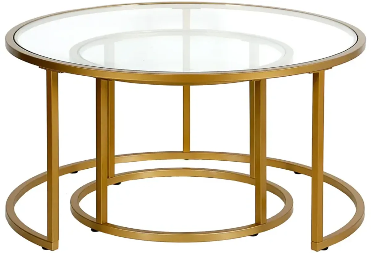 35" Glass And Steel Round Nested Coffee Tables (Set of 2) - Gold