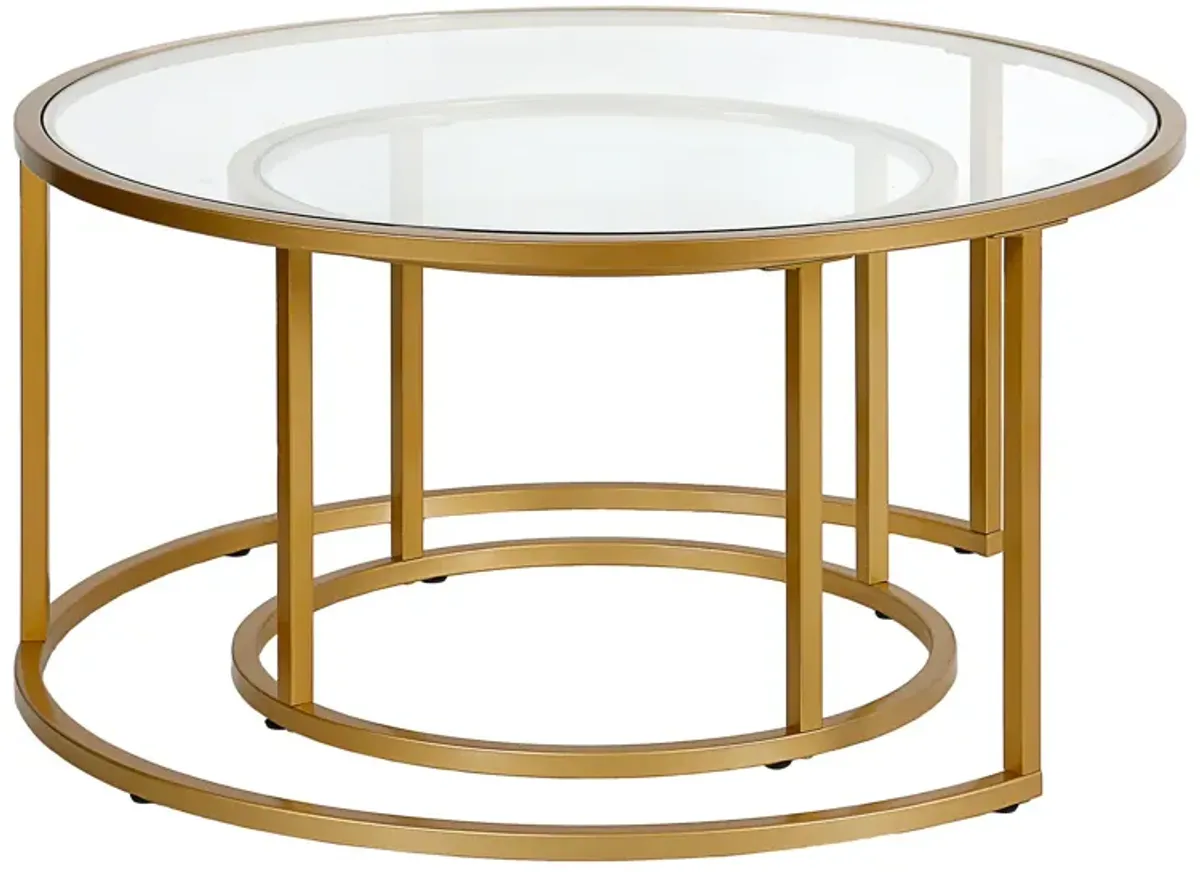 35" Glass And Steel Round Nested Coffee Tables (Set of 2) - Gold