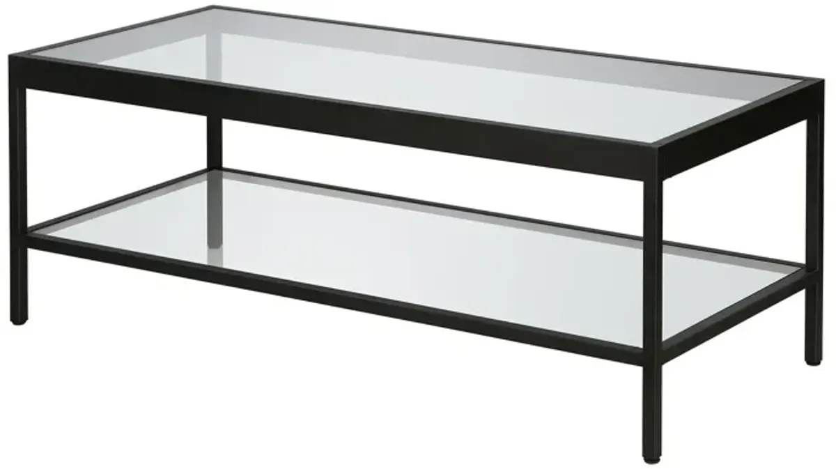 45" Glass And Steel Coffee Table With Shelf - Clear And Black