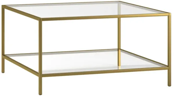 Glass And Steel Square Coffee Table With Shelf - Gold