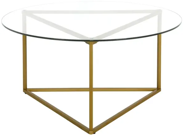 35" x 35" x 18" Glass And Steel Round Coffee Table - Gold