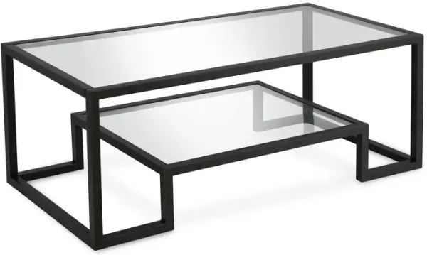 20" x 45" Glass And Steel Coffee Table With Shelf - Clear And Black