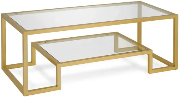 Glass And Steel Coffee Table With Shelf - Gold