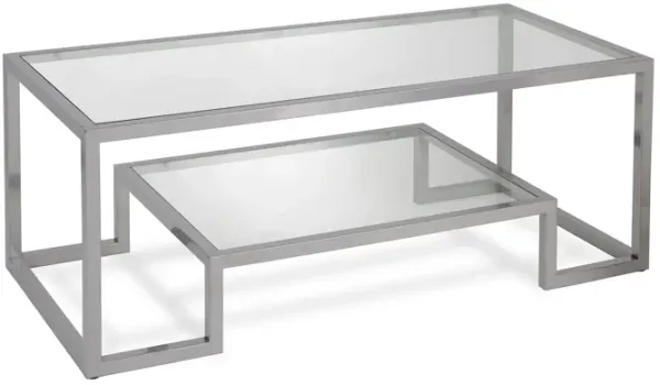 Glass And Steel Coffee Table With Shelf - Silver