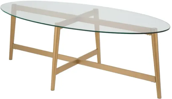 Clear Glass And Steel Oval Coffee Table - Gold
