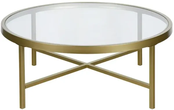 36" Glass And Steel Round Coffee Table - Gold