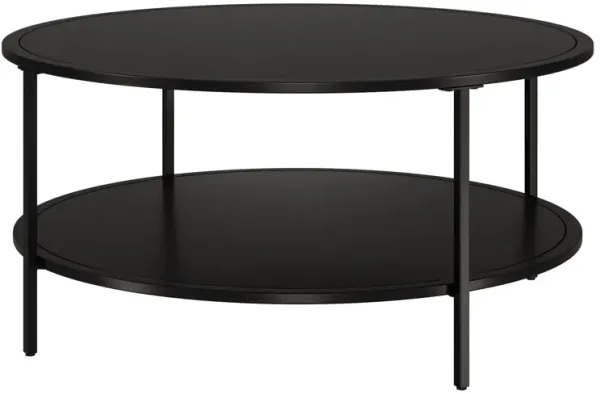 36" x 36" x 17" Glass And Steel Coffee Table With Shelf - Black