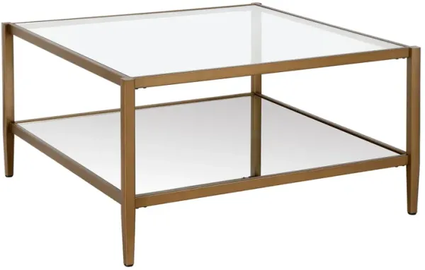 32" Glass And Steel Square Coffee Table With Shelf - Gold