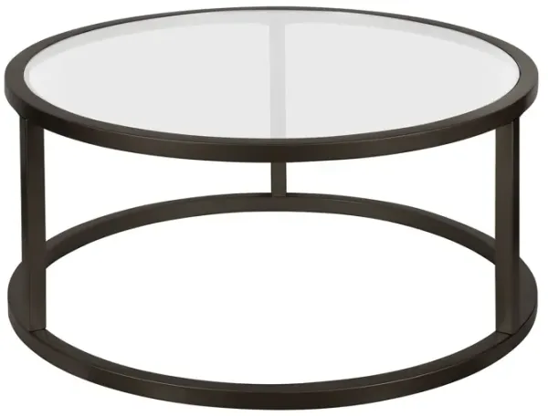 35" Glass And Steel Round Coffee Table - Black