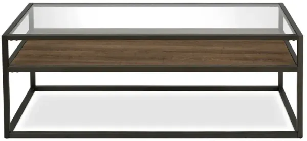 46" Glass And Steel Coffee Table With Shelf - Black And Clear