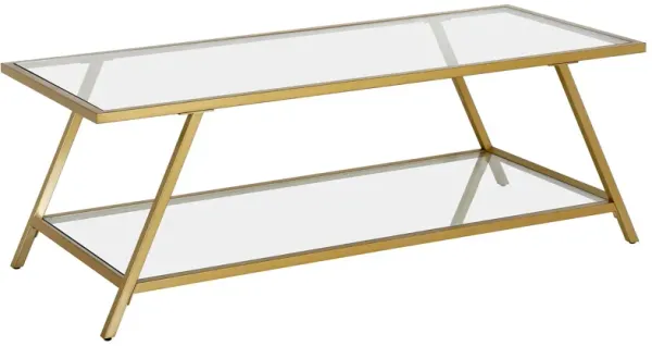 48" Glass And Steel Coffee Table With Shelf - Gold