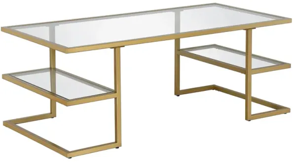 47" Glass And Steel Coffee Table With Two Shelves - Gold
