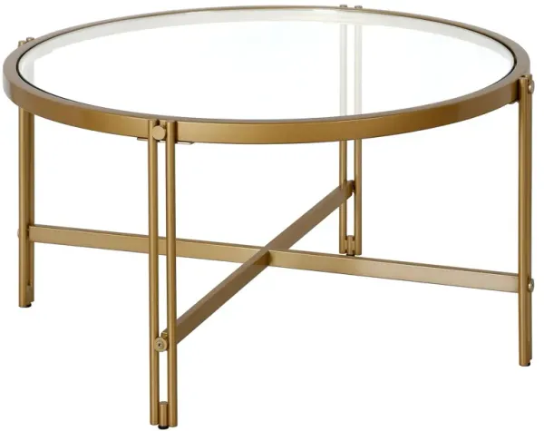 32" x 32" x 17" Glass And Steel Coffee Table - Gold