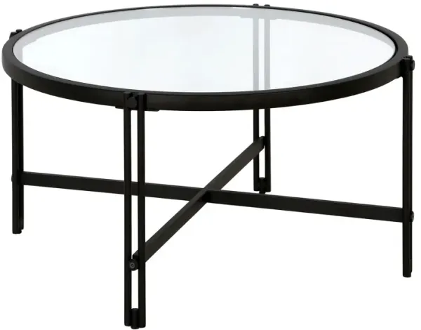 32" Glass And Steel Round Coffee Table - Black