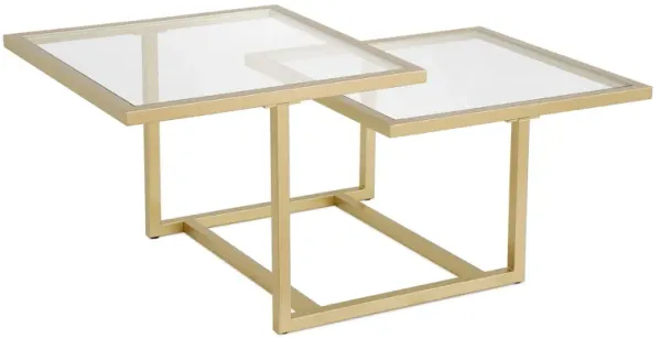 43" Glass And Steel Square Coffee Table With Two Shelves - Gold