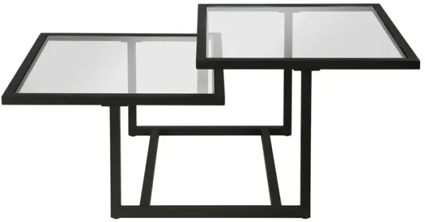 43" Glass And Steel Square Coffee Table With Two Shelves - Black