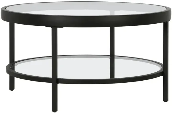 Glass And Steel Round Coffee Table With Shelf - Clear And Black