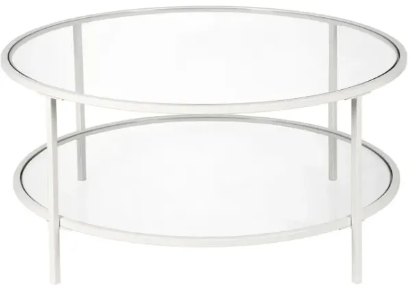 Glass And Steel Round Coffee Table With Shelf - White
