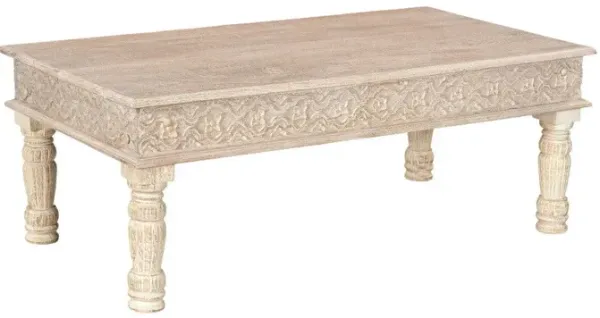 Solid Wood Distressed Coffee Table - Beige