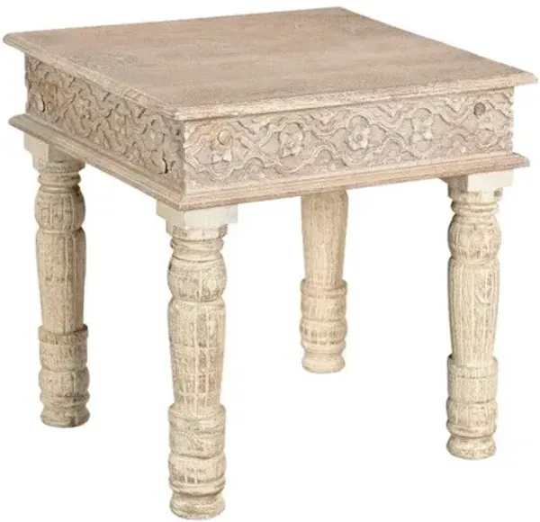 Distressed Solid Wood Square End Table - White