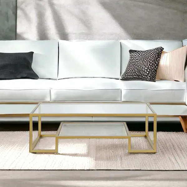 Glass And Steel Coffee Table With Shelf - Clear And Gold