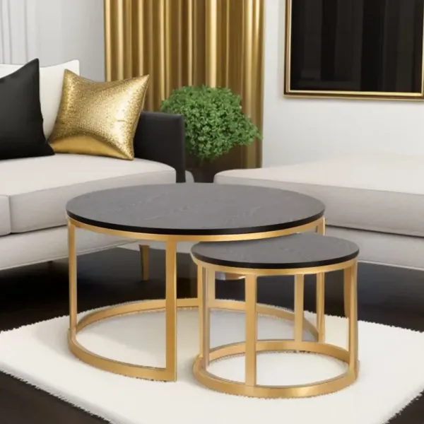 36" Steel Round Nested Coffee Tables (Set of 2) - Black And Gold