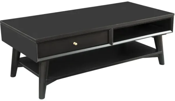 Solid And Manufactured Wood Coffee Table With Drawer - Black
